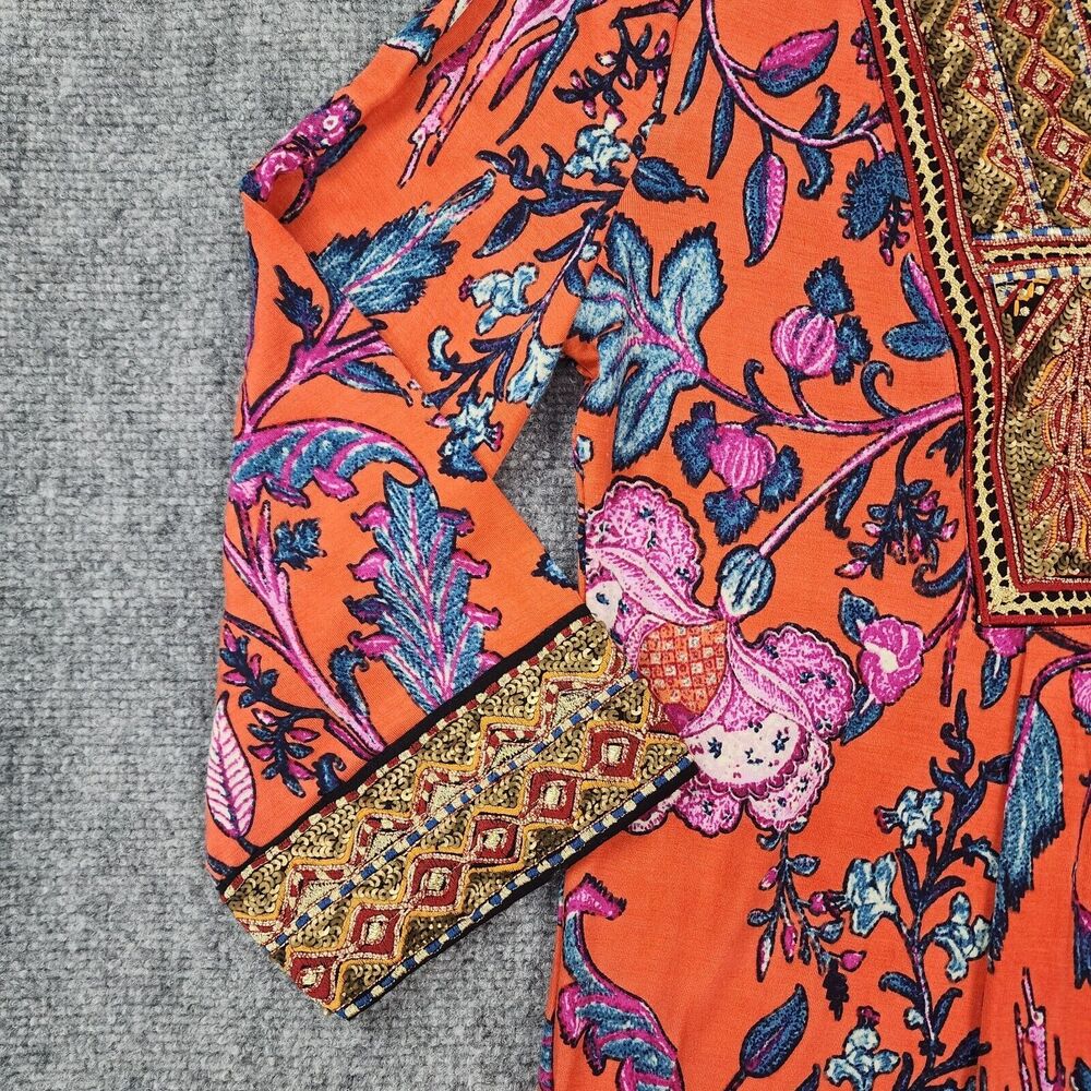 Soft Surroundings Top Womens XS Floral Sequin Embroidered 3/4 Sleeve Boho Tunic - Picture 8 of 16